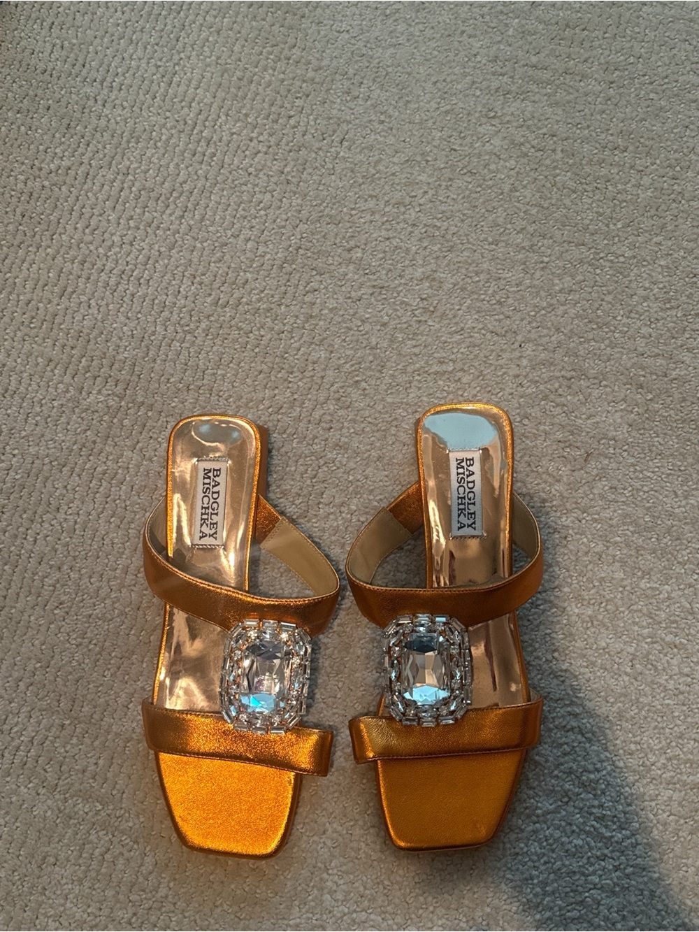 Badgley Mischka Metallic Gold Crystal-Embellished Slide Mules